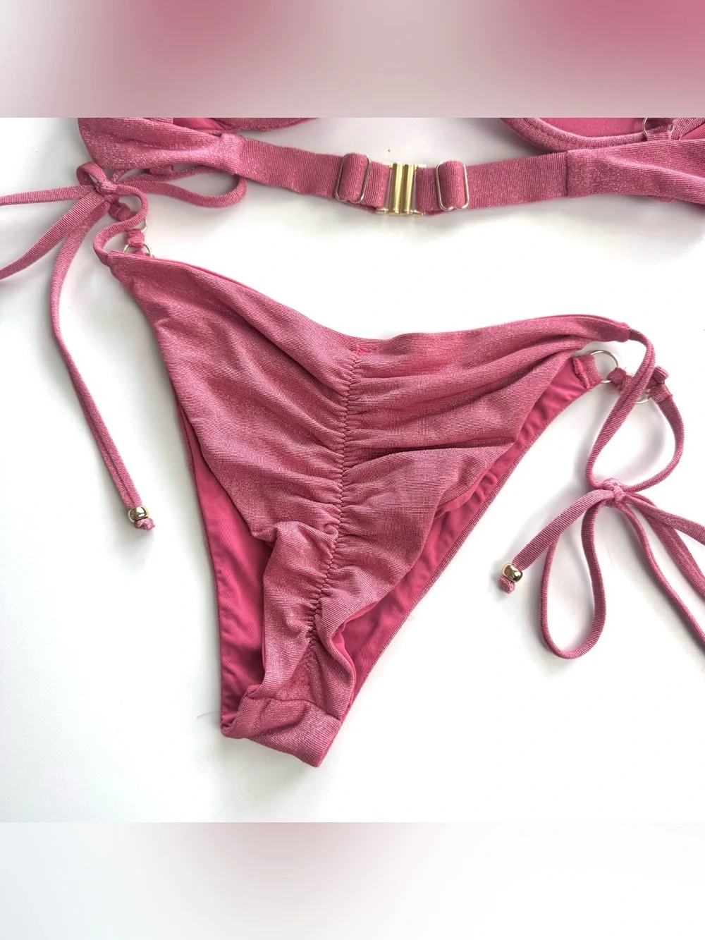 Calzedonia Women’s S Pink Shimmer 2 Pc Bikini Set Super Push Up Top & Scrunch